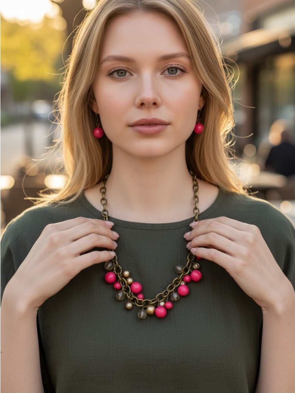 LOW START Bold Pink Beaded Statement Necklace - Womens Jewelry